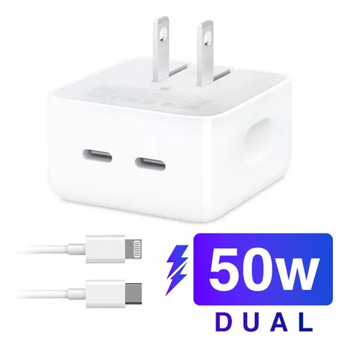 ADAPTADOR DE CORRIENTE APPLE CON CABLE LIGHTNING / DUAL USB-C / 50W