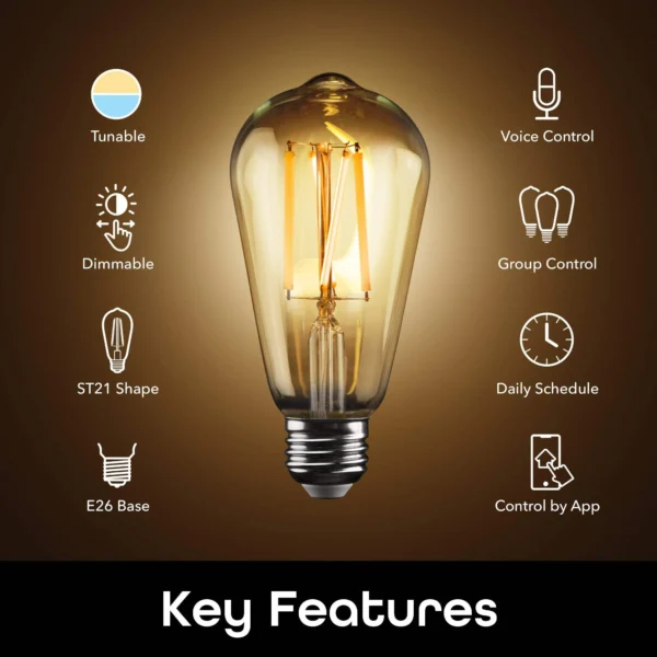 9fde685e-c3b3-4af3-9fe6-97ad13a8b3f2.fef1c54ddfa48998c030a815fcfab60a Geeni Bombillas LED inteligente Lux Edison WiFi ST21, equivalente a 60 vatios, 2700 K a 6500 K, sin concentrador (paquete de 4)