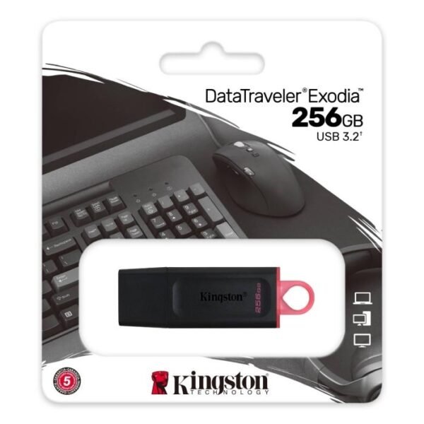 Kingston Memoria USB 3.2 de 256GB Exodia Gen 1 - Negro y Rojo