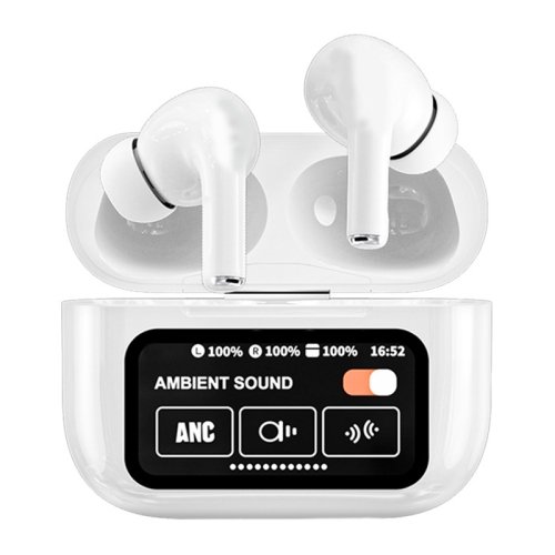 A9 Pro Audífonos Bluetooth, reducción de ruido ANC + ENC, pantalla táctil colorida e inteligente (blanco)