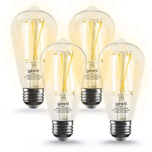 Geeni-LUX-ST21-E26-Edison-Smart-WiFi-LED-Bulb-8W-Dimmable-Tunable-White-Light-4-Pack_1ecd7d7b-7506-4ae6-b6ee-afdb7ca6c22b.5db3a9c555c677693430a5213ea2f84c Geeni Bombillas LED inteligente Lux Edison WiFi ST21, equivalente a 60 vatios, 2700 K a 6500 K, sin concentrador (paquete de 4)